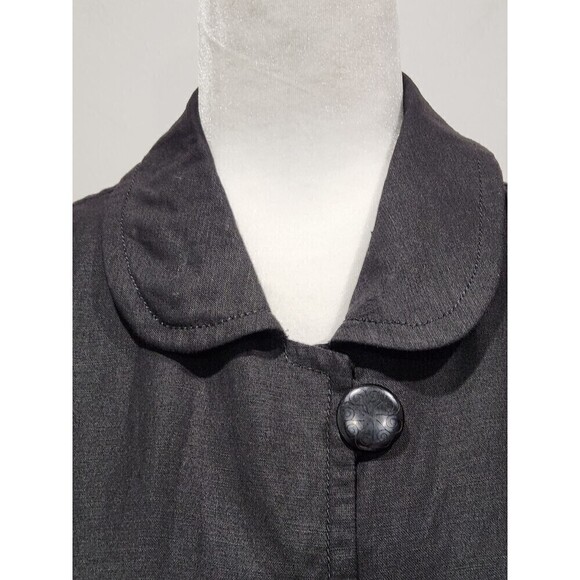 LARRY Levine Black Linen Blend Button Front Peter Pan Collar Blazer Jacket, M - Picture 2 of 9